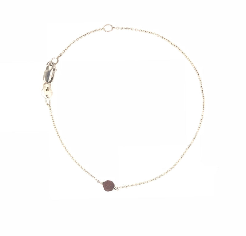 9CT WHITE GOLD GARNET BEAD BRACELET 18CM LONG WITH EXTRA JUMPRING  AT 15.5CM HAND CRAFTED