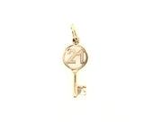 9CT YELLOW GOLD 21ST KEY CHARM ROUND TOP HAND CRAFTED