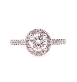 18CT WHITE GOLD ENGAGEMENT RING HALO BRILLIANT CUT DIAMONDS HAND CRAFTED 