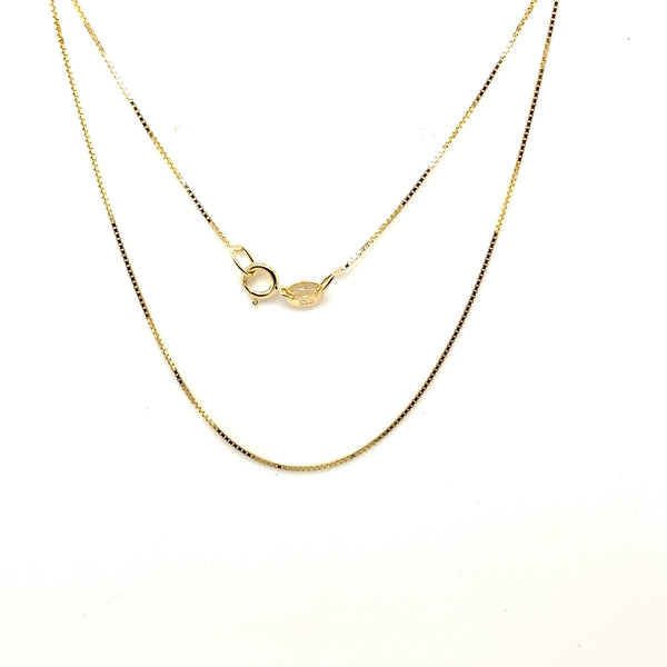 9CT YELLOW GOLD BOX CHAIN 45CM LONG ITALIAN MADE