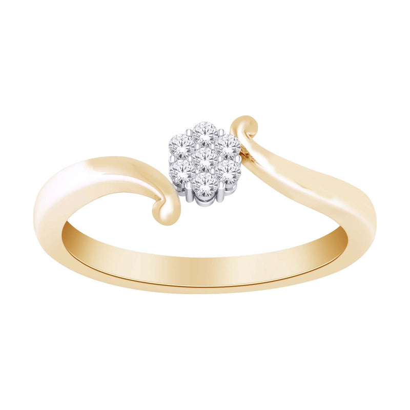 14CT YELLOW AND WHITE GOLD DRESS RING FLOWER TOP CLAW SET BRILLIANT CUT DIAMONDS IMPORTED