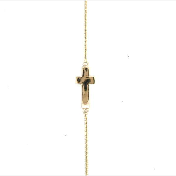 9CT YELLOW GOLD CROSS  BRACELET BELCHA LINK HAND CRAFTED