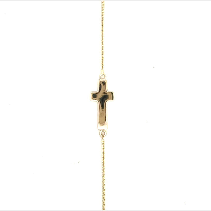 9CT YELLOW GOLD CROSS  BRACELET BELCHA LINK HAND CRAFTED