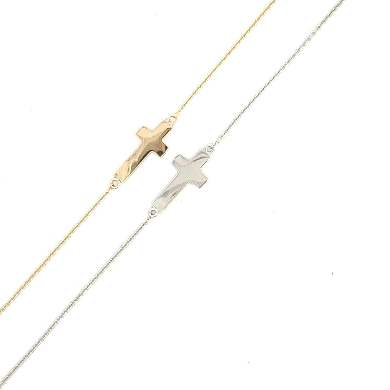 9CT YELLOW GOLD CROSS  BRACELET BELCHA LINK HAND CRAFTED