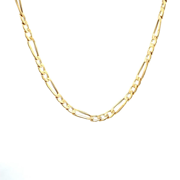 9CT YELLOW GOLD FIGARO HOLLOW 1 ON 3 CHAIN 50 CM LONG ITALIAN MADE 