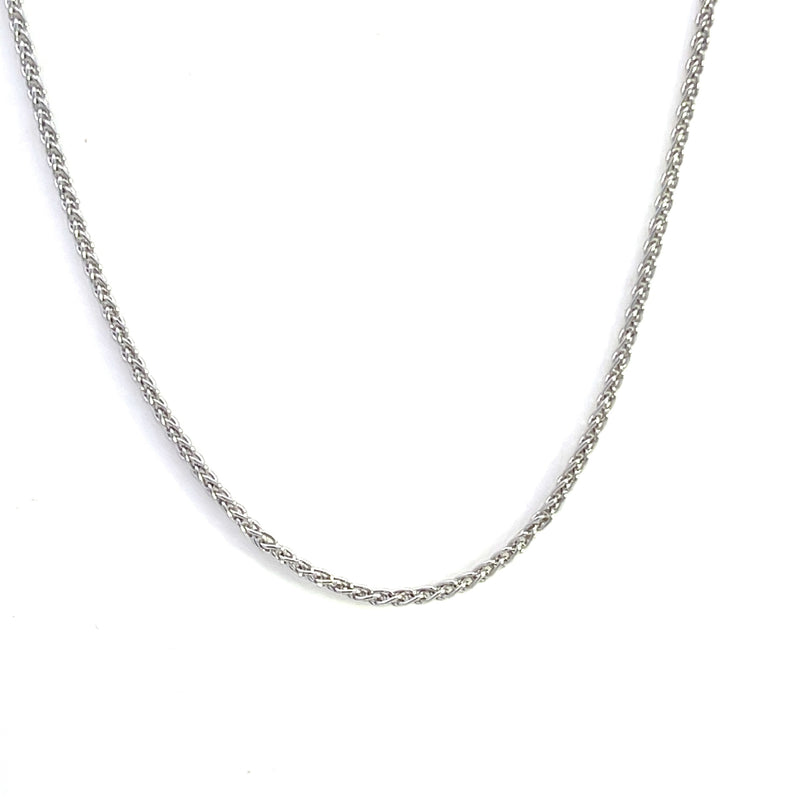 9CT WHITE GOLD SPIGA / WHEAT CHAIN 45CM LONG ITALIAN MADE