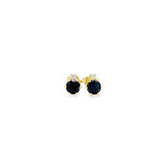 STUD EARRINGS 9CT YELLOW GOLD BRILLIANT CUT DIAMONDS AND BLUE SAPPHIRES CLAW SET HAND CRAFTED