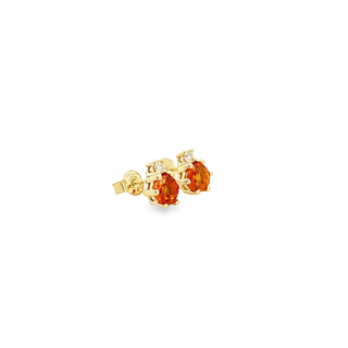 STUD EARRINGS 9CT YELLOW GOLD BRILLIANT CUT DIAMONDS AND ORANGE SAPPHIRES CLAW SET HAND CRAFTED