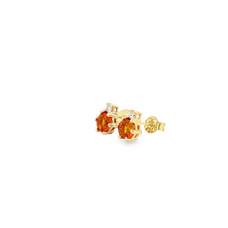 STUD EARRINGS 9CT YELLOW GOLD BRILLIANT CUT DIAMONDS AND ORANGE SAPPHIRES CLAW SET HAND CRAFTED
