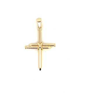 CROSS 18CT YELLOW GOLD 3 NAILS DESIGN WITH X IN CENTRE HAND CRAFTED BY CRICELLI