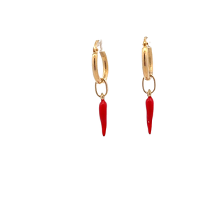 CHILLI 18CT YELLOW GOLD CHARM RED ENAMEL 21MM LONG ITALIAN MADE