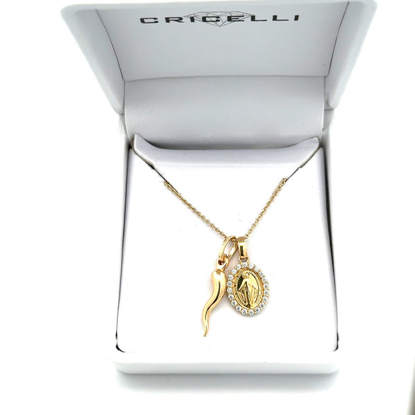 MIRACULOUS 18CT YELLOW GOLD MEDAL CUBIC ZIRCONIA MADE IN ITALY 