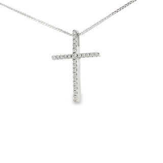 CROSS 18CT WHITE GOLD BRILLIANT CUT DIAMONDS CLAW SET HAND CRAFTED
