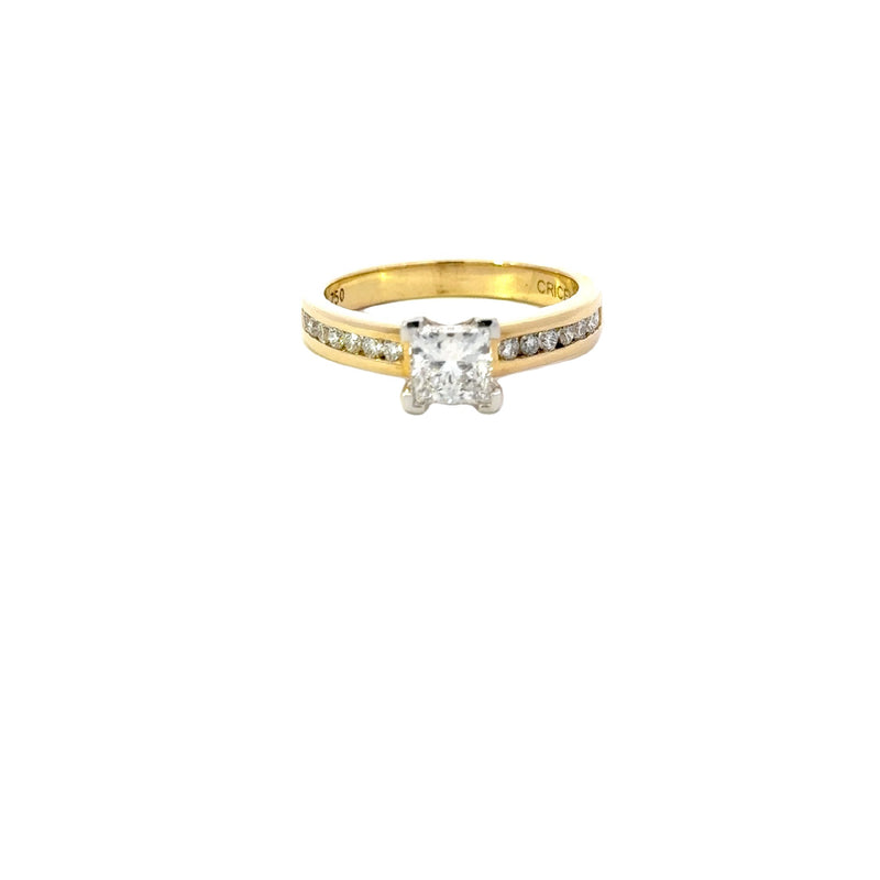 ENGAGEMENT 18CT YELLOW AND WHITE GOLD LAB GROWN PRINCESS CUT DIAMOIND 1.09SI1G AND NATURAL BRILLIANT CUT DIAMONDS TOTAL 0.33CT HAND CRAFTED BY CRICELLI