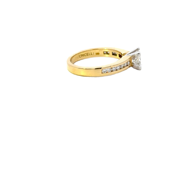 ENGAGEMENT 18CT YELLOW AND WHITE GOLD LAB GROWN PRINCESS CUT DIAMOIND 1.09SI1G AND NATURAL BRILLIANT CUT DIAMONDS TOTAL 0.33CT HAND CRAFTED BY CRICELLI