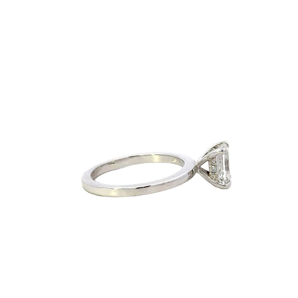ENGAGEMENT 18CT WHITE GOLD CLAW SET WITH UNDER CLAW HALO EMERALD CUT LAB GROWN DIAMOND 1.11CTVS1F HAND CRAFTED BY CRICELLI