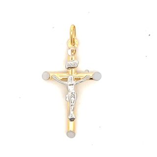 18CT YELLOW AND WHITE GOLD CROSS FULL FIGURE ITALIAN MADE 4