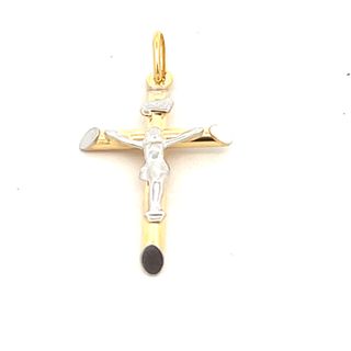 18CT YELLOW AND WHITE GOLD CROSS FULL FIGURE ITALIAN MADE 4