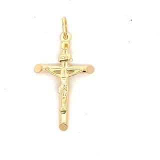 18CT YELLOW GOLD CROSS FULL FIGURE TUBE HOLLOW ITALIAN MADE