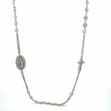 18CT ROSARY NECKLACE WHITE GOLD CUBIC ZIRCONIA AND MIRACULOUS MEDAL AND CROSS D&G STYLE MADE IN ITALY