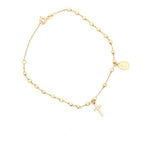 18CT ROSARY BRACELET YELLOW GOLD DIAMOND FACETED BALLS CROSS AND MIRACULOUS MEDAL MADE IN ITALY