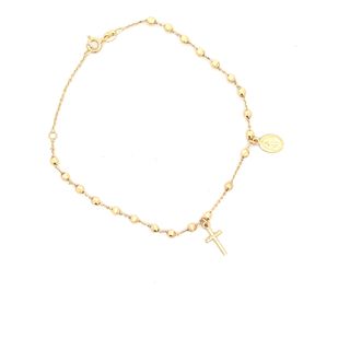 18CT ROSARY BRACELET YELLOW GOLD DIAMOND FACETED BALLS CROSS AND MIRACULOUS MEDAL MADE IN ITALY