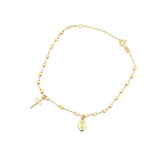 18CT ROSARY BRACELET YELLOW GOLD DIAMOND FACETED BALLS CROSS AND MIRACULOUS MEDAL MADE IN ITALY