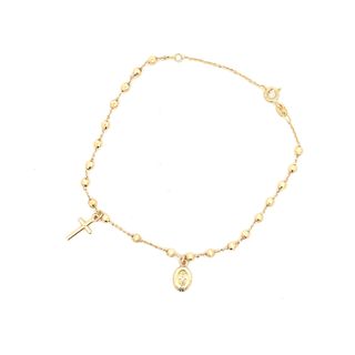 18CT ROSARY BRACELET YELLOW GOLD DIAMOND FACETED BALLS CROSS AND MIRACULOUS MEDAL MADE IN ITALY