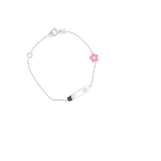 18cCT BRACELET WHITE GOLD BABY ID WITH PINK AND WHITE COLOUR FLOWER MADE IN ITALY