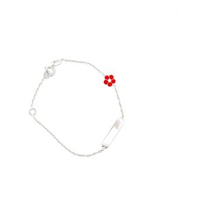 18CT BRACELET WHITE GOLD BABY ID WITH RED AND WHITE FLOWER MADE IN ITALY