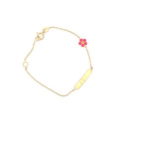 18CT BRACELET YELLOW GOLD BABY ID WITH PINK AND YELLOW FLOWER MADE IN ITALY