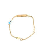 18CT BRACELET YELLOW GOLD BABY ID WITH BLUE AND WHITE TEDDY BEAR MADE IN ITALY