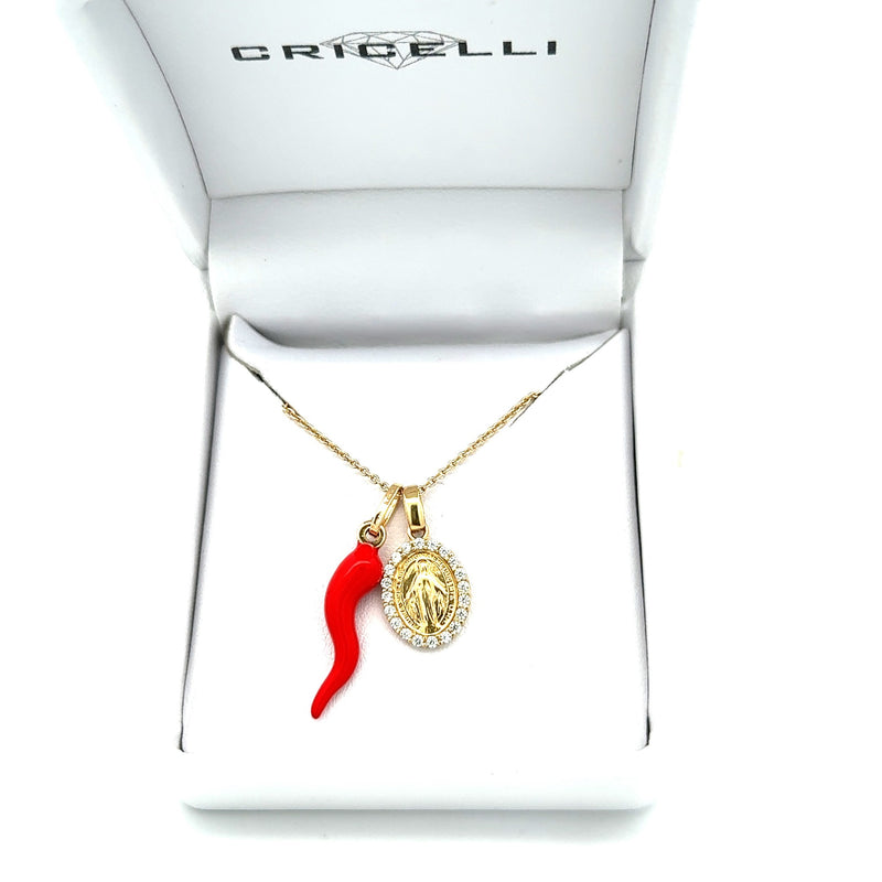 18cCT YELLOW GOLD HORN /CHILLI CHARM RED ENAMEL MADE IN ITALY