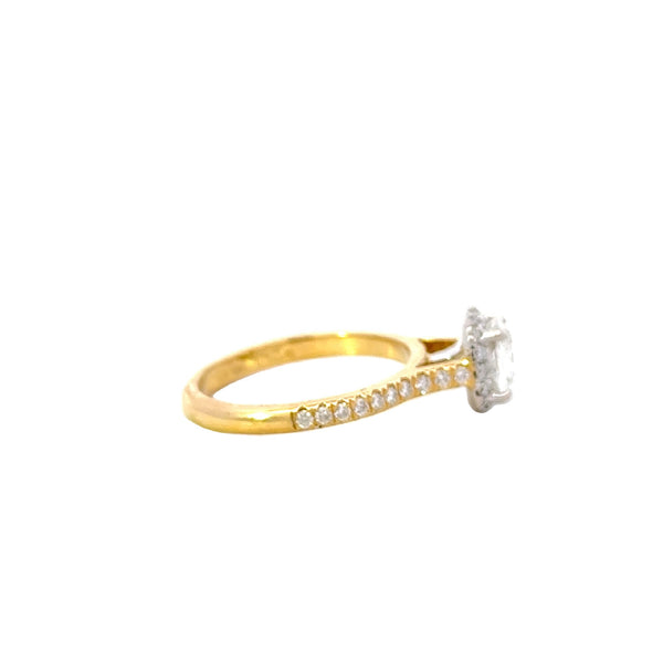 ENGAGEMENT 18CT YELLOW AND WHITE GOLD RING CLAW SET CUSHION CUT LAB GROWN DIAMOND 1CTVS1E AND NATURAL BRILLIANT CUT DIAMONDS 0.36CT HAND CRAFTED BY CRICELLI
