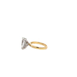 ENGAGEMENT 18CT YELLOW GOLD RING WHITE GOLD SETTING  PEAR SHAPE LAB GROWN DIAMOND  AND 15 NATURAL BRILLIANT CUT DIAMONDS FEATURING UNDER HALO 