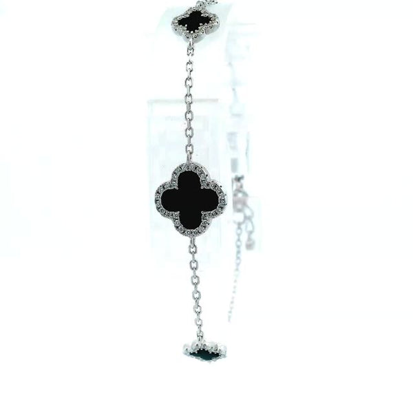 SILVER CLOVER BRACELET FEATURING 3 CLOVERS WITH CUBIC ZIRCONIA MADE IN ITALY