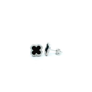 SILVER CLOVER STUD EARRINGS FEATURING BLACK CLOVER 10.3MM AND CUBIC ZIRCONIA STONES MADE IN ITALY
