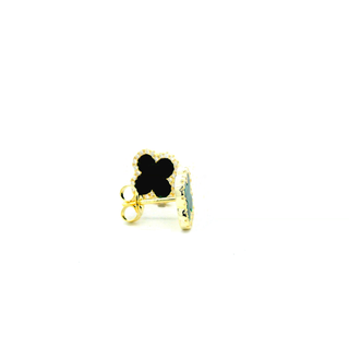 SILVER GREEN CLOVER YELLOW GOLD PLATTED 12MM STUD EARRINGS WITH CUBIC ZIRCONIA STONES MADE IN ITALY