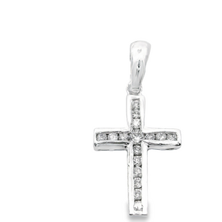 9CT CROSS WHITE GOLD CHANNEL SET BRILLIANT CUT DIAMONDS IMPORTED