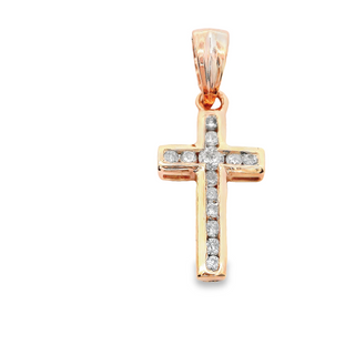 9CT CROSS ROSE GOLD BRILLIANT CUT DIAMONDS CHANNEL SET IMPORTED