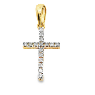 9CT CROSS YELLOW GOLD BRILLIANT CUT DIAMONDS CLAW SET IMPORTED