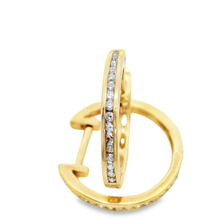 9CT HOOPS YELLOW GOLD BRILLIANT CUT DIAMONDS CHANNEL SET ROUND SHAPE IMPORTED