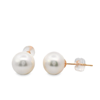 18CT PEARL YELLOW GOLD CULTURED WHITE STUD EARRINGS IMPORTED