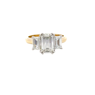 18CT ENGAGEMENT RING TRILOGY YELLOW AND WHITE GOLD 3 LAB GROWN DIAMONDS 3.67CT VS1 HAND CRAFTED