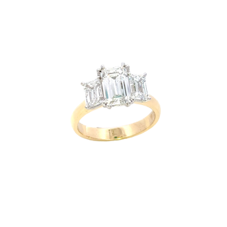 18CT ENGAGEMENT RING TRILOGY YELLOW AND WHITE GOLD 3 LAB GROWN DIAMONDS 3.67CT VS1 HAND CRAFTED
