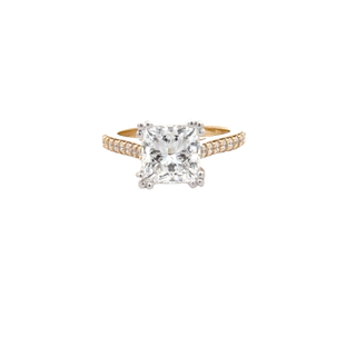 18CT ENGAGEMENT RING YELLOW AND WHITE GOLD CLAW SET LAD GROWN PRINCESS CUT DIAMOND 3.09CT VVS2 E LG597396802 