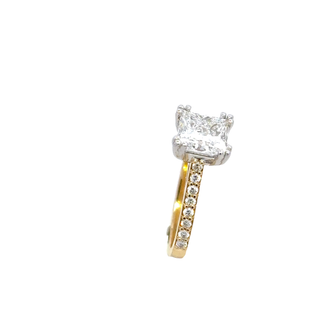 18CT ENGAGEMENT RING YELLOW AND WHITE GOLD CLAW SET LAD GROWN PRINCESS CUT DIAMOND 3.09CT VVS2 E LG597396802 