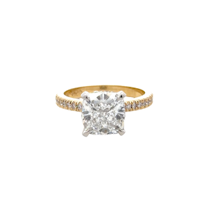 RING ENGAGEMENT 18CT GOLD LAB GROWN DIAMOND CUSHION CUT 3.02CT LG598346594 UNDER HALO AND SHOULDERS 40 NATURAL DIAMONDS HAND CRAFTED  