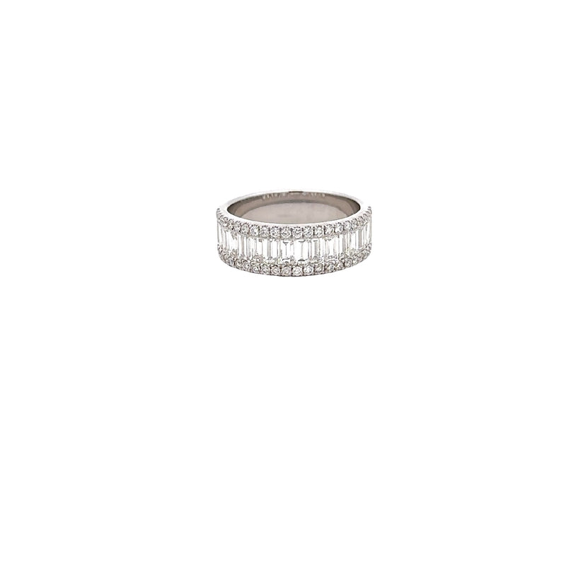 RING 18CT WHITE GOLD DRESS RING CLAW AND CHANNEL SET NATURAL BRILLIANT AND BAGQUETTE CUT DIAMONDS IMPORTED