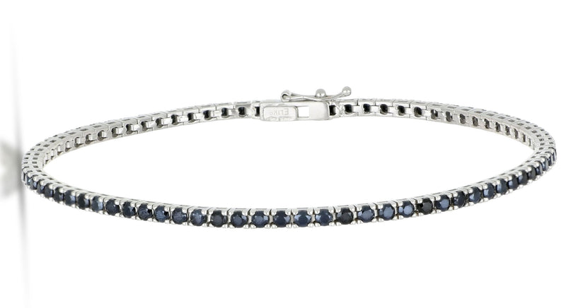 BRACELET 18CT WHITE GOLD TENNIS BRACELET GENTS CLAW SET BLACK CUBIC ZIRCONIA STONES ITALIAN MADE